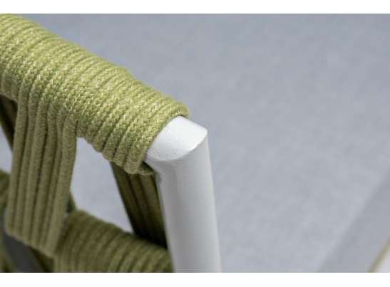 "Диего" диван 2-местный плетеный из роупа, каркас алюминий светло-серый (RAL7035) муар, роуп салатовый меланж круглый, ткань светло-серая в Каменске-Уральском