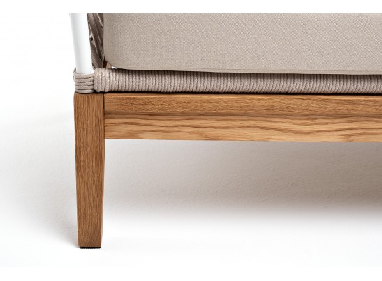 "Диего" диван 2-местный плетеный из роупа, основание дуб, каркас алюминий светло-серый (RAL7035) муар, роуп бежевый круглый, ткань бежевая 052 в Каменске-Уральском