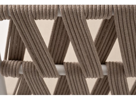 "Диего" диван 2-местный плетеный из роупа, основание дуб, каркас алюминий светло-серый (RAL7035) муар, роуп бежевый круглый, ткань бежевая 052 в Каменске-Уральском