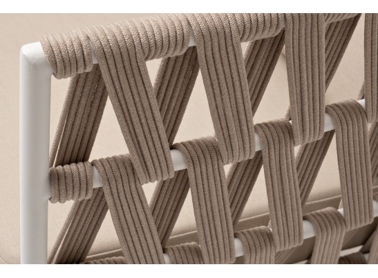 "Диего" диван 2-местный плетеный из роупа, основание дуб, каркас алюминий светло-серый (RAL7035) муар, роуп бежевый круглый, ткань бежевая 052 в Каменске-Уральском