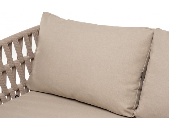 "Диего" диван 2-местный плетеный из роупа, основание дуб, каркас алюминий светло-серый (RAL7035) муар, роуп бежевый круглый, ткань бежевая 052 в Каменске-Уральском