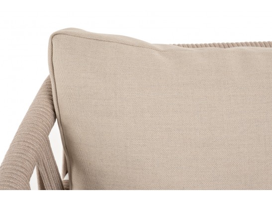 "Диего" диван 2-местный плетеный из роупа, основание дуб, каркас алюминий светло-серый (RAL7035) муар, роуп бежевый круглый, ткань бежевая 052 в Каменске-Уральском