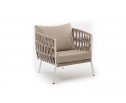 "Диего" кресло плетеное из роупа, каркас алюминий белый муар, роуп бежевый круглый, ткань бежевая 052 в Каменске-Уральском