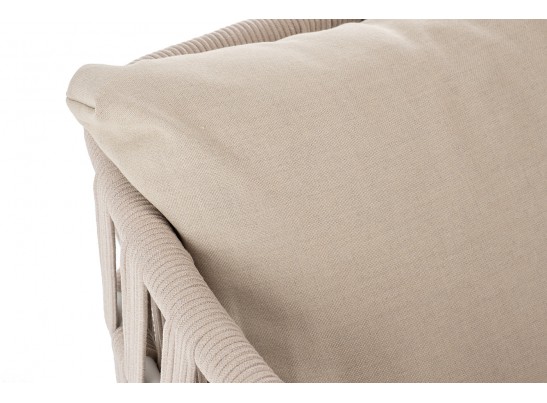 "Диего" кресло плетеное из роупа, каркас алюминий белый муар, роуп бежевый круглый, ткань бежевая 052 в Каменске-Уральском