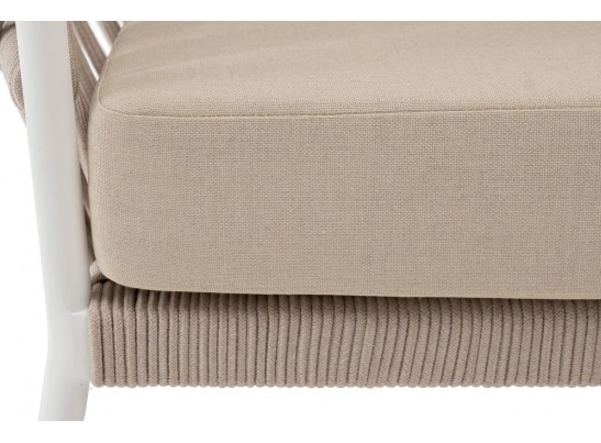 "Диего" кресло плетеное из роупа, каркас алюминий белый муар, роуп бежевый круглый, ткань бежевая 052 в Каменске-Уральском