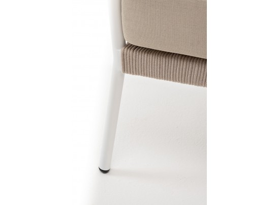 "Диего" кресло плетеное из роупа, каркас алюминий белый муар, роуп бежевый круглый, ткань бежевая 052 в Каменске-Уральском