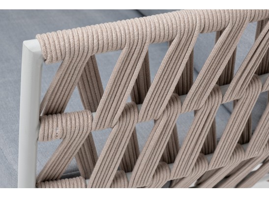 "Диего" кресло плетеное из роупа, каркас алюминий светло-серый (RAL7035) муар, роуп бежевый круглый, ткань светло-серая в Каменске-Уральском