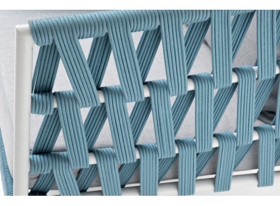 "Диего" кресло плетеное из роупа, каркас алюминий светло-серый (RAL7035) муар, роуп бирюзовый круглый, ткань светло-серая в Каменске-Уральском