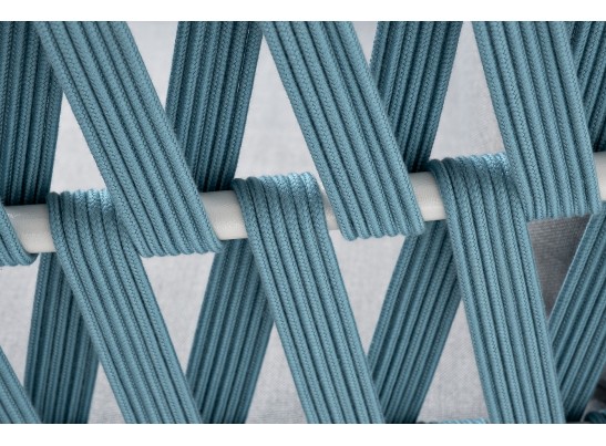 "Диего" кресло плетеное из роупа, каркас алюминий светло-серый (RAL7035) муар, роуп бирюзовый круглый, ткань светло-серая в Каменске-Уральском