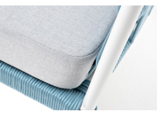 "Диего" кресло плетеное из роупа, каркас алюминий светло-серый (RAL7035) муар, роуп бирюзовый круглый, ткань светло-серая в Каменске-Уральском