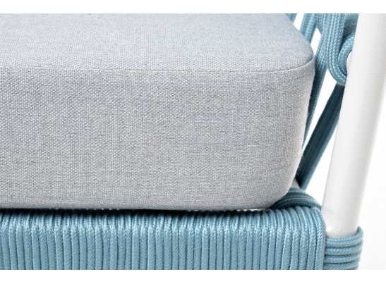 "Диего" кресло плетеное из роупа, каркас алюминий светло-серый (RAL7035) муар, роуп бирюзовый круглый, ткань светло-серая в Каменске-Уральском