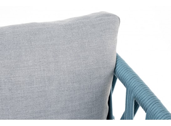 "Диего" кресло плетеное из роупа, каркас алюминий светло-серый (RAL7035) муар, роуп бирюзовый круглый, ткань светло-серая в Каменске-Уральском