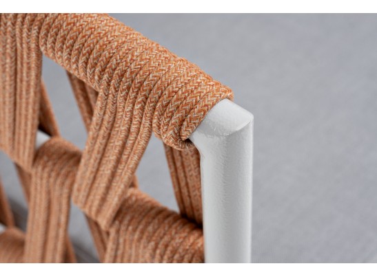 "Диего" кресло плетеное из роупа, каркас алюминий светло-серый (RAL7035) муар, роуп оранжевый меланж круглый, ткань светло-серая в Каменске-Уральском