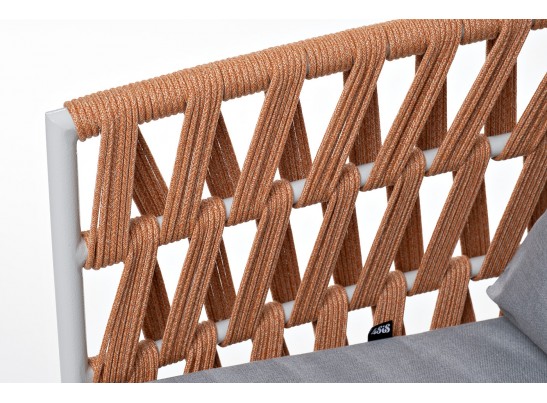 "Диего" кресло плетеное из роупа, каркас алюминий светло-серый (RAL7035) муар, роуп оранжевый меланж круглый, ткань светло-серая в Каменске-Уральском