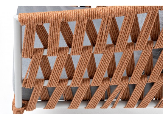 "Диего" кресло плетеное из роупа, каркас алюминий светло-серый (RAL7035) муар, роуп оранжевый меланж круглый, ткань светло-серая в Каменске-Уральском