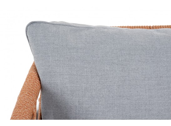 "Диего" кресло плетеное из роупа, каркас алюминий светло-серый (RAL7035) муар, роуп оранжевый меланж круглый, ткань светло-серая в Каменске-Уральском