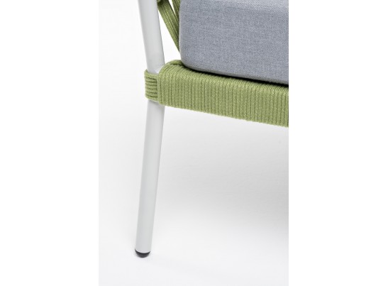 "Диего" кресло плетеное из роупа, каркас алюминий светло-серый (RAL7035) муар, роуп салатовый меланж круглый, ткань светло-серая в Каменске-Уральском