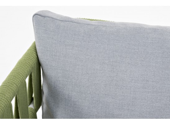 "Диего" кресло плетеное из роупа, каркас алюминий светло-серый (RAL7035) муар, роуп салатовый меланж круглый, ткань светло-серая в Каменске-Уральском