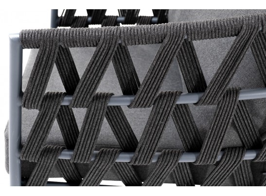 "Диего" кресло плетеное из роупа, каркас алюминий темно-серый (RAL7024) муар, роуп темно-серый круглый, ткань темно-серая 027 в Каменске-Уральском