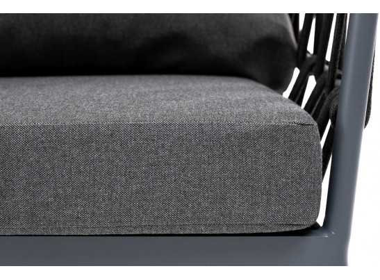 "Диего" кресло плетеное из роупа, каркас алюминий темно-серый (RAL7024) муар, роуп темно-серый круглый, ткань темно-серая 027 в Каменске-Уральском