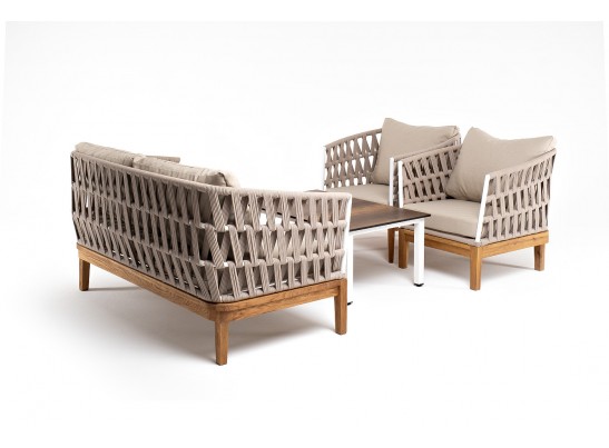 "Диего" лаунж-зона 4-местная плетеная из роупа со столиком "Канны" цвета "дуб", основание дуб, роуп бежевый в Каменске-Уральском