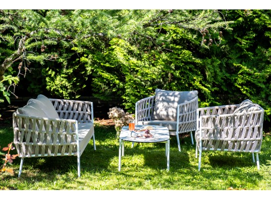 "Диего" лаунж-зона 4-местная плетеная из роупа (веревки), каркас алюминиевый белый, роуп бежевый в Каменске-Уральском