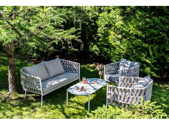 "Диего" лаунж-зона 4-местная плетеная из роупа (веревки), каркас алюминиевый белый, роуп бежевый в Каменске-Уральском