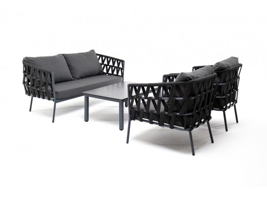 "Диего" лаунж-зона 4-местная плетеная из роупа (веревки), каркас алюминиевый темно-серый, роуп темно-серый в Каменске-Уральском