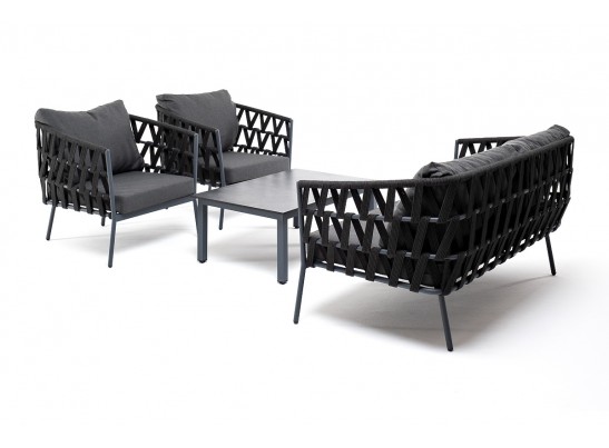 "Диего" лаунж-зона 4-местная плетеная из роупа (веревки), каркас алюминиевый темно-серый, роуп темно-серый в Каменске-Уральском