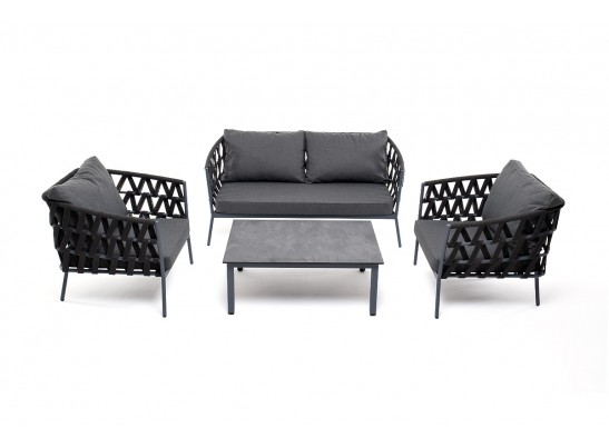 "Диего" лаунж-зона 4-местная плетеная из роупа (веревки), каркас алюминиевый темно-серый, роуп темно-серый в Каменске-Уральском