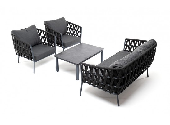 "Диего" лаунж-зона 4-местная плетеная из роупа (веревки), каркас алюминиевый темно-серый, роуп темно-серый в Каменске-Уральском