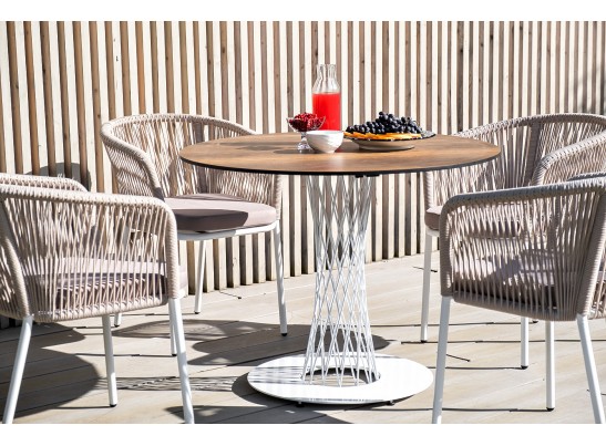 "Диего" обеденный стол из HPL круглый Ø100см, цвет "дуб", каркас белый в Каменске-Уральском