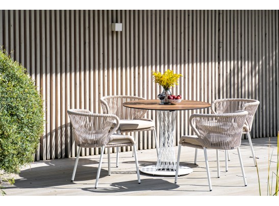 "Диего" обеденный стол из HPL круглый Ø100см, цвет "дуб", каркас белый в Каменске-Уральском