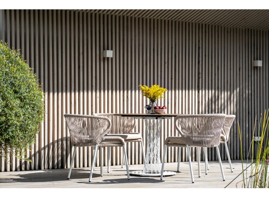 "Диего" обеденный стол из HPL круглый Ø100см, цвет "дуб", каркас белый в Каменске-Уральском