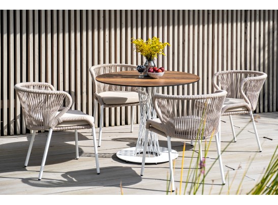 "Диего" обеденный стол из HPL круглый Ø100см, цвет "дуб", каркас белый в Каменске-Уральском