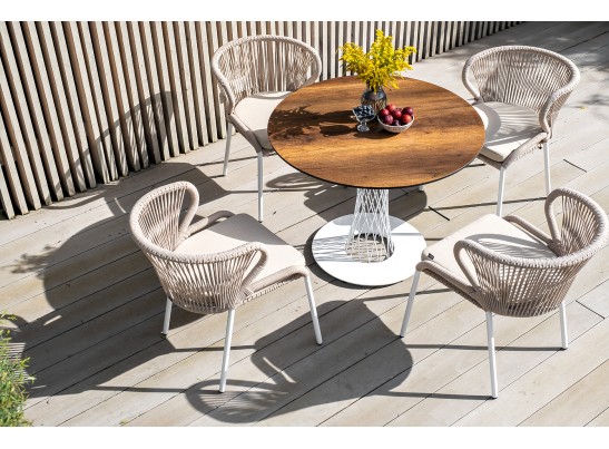 "Диего" обеденный стол из HPL круглый Ø100см, цвет "дуб", каркас белый в Каменске-Уральском