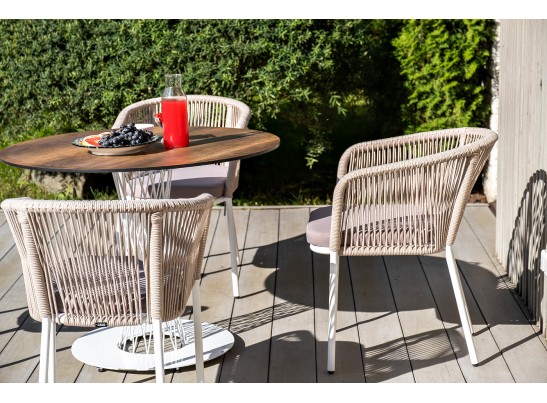 "Диего" обеденный стол из HPL круглый Ø100см, цвет "дуб", каркас белый в Каменске-Уральском