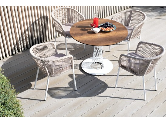 "Диего" обеденный стол из HPL круглый Ø100см, цвет "дуб", каркас белый в Каменске-Уральском