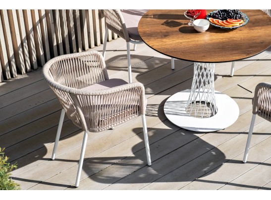 "Диего" обеденный стол из HPL круглый Ø100см, цвет "дуб", каркас белый в Каменске-Уральском