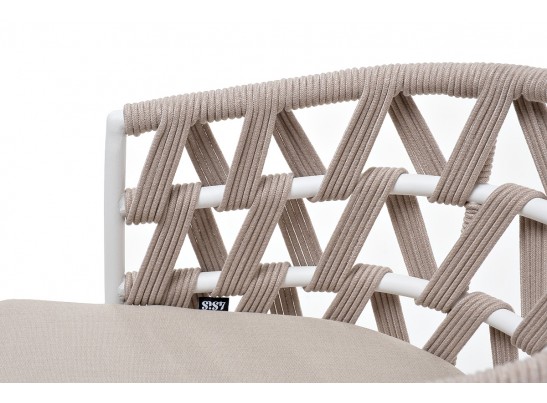 "Диего" стул плетеный из роупа, каркас из стали белый муар, роуп бежевый круглый, ткань бежевая 052 в Каменске-Уральском