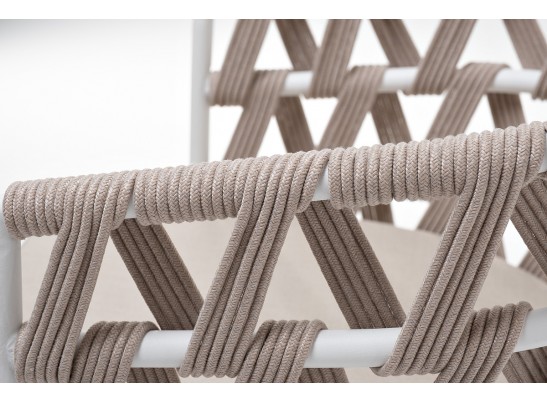 "Диего" стул плетеный из роупа, каркас из стали белый муар, роуп бежевый круглый, ткань бежевая 052 в Каменске-Уральском