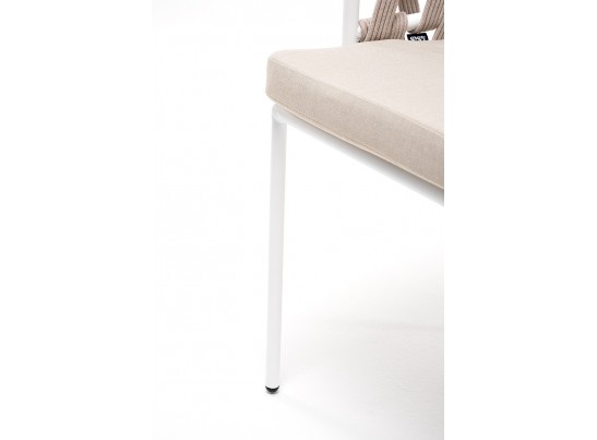 "Диего" стул плетеный из роупа, каркас из стали белый муар, роуп бежевый круглый, ткань бежевая 052 в Каменске-Уральском