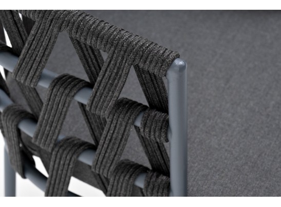 "Диего" стул плетеный из роупа, каркас из стали серый (RAL7022) муар, роуп темно-серый круглый, ткань темно-серая 027 в Каменске-Уральском