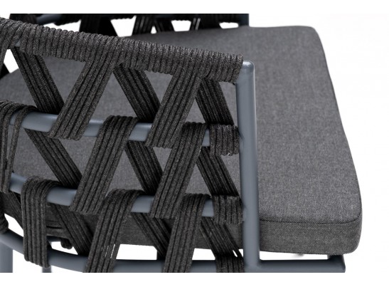 "Диего" стул плетеный из роупа, каркас из стали серый (RAL7022) муар, роуп темно-серый круглый, ткань темно-серая 027 в Каменске-Уральском