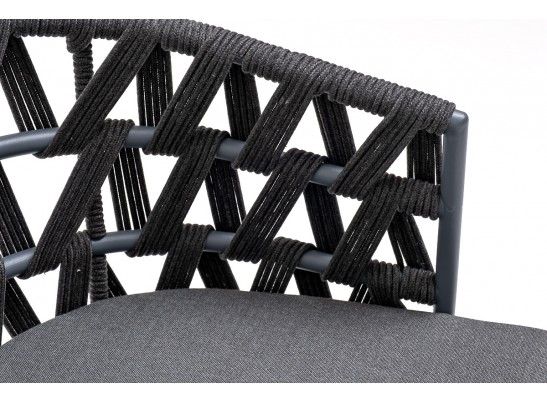 "Диего" стул плетеный из роупа, каркас из стали серый (RAL7022) муар, роуп темно-серый круглый, ткань темно-серая 027 в Каменске-Уральском