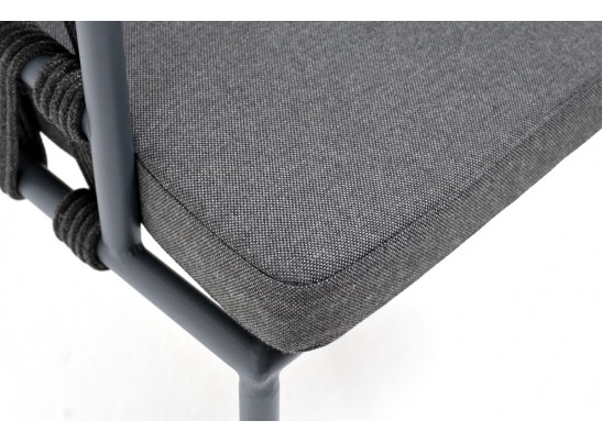 "Диего" стул плетеный из роупа, каркас из стали серый (RAL7022) муар, роуп темно-серый круглый, ткань темно-серая 027 в Каменске-Уральском