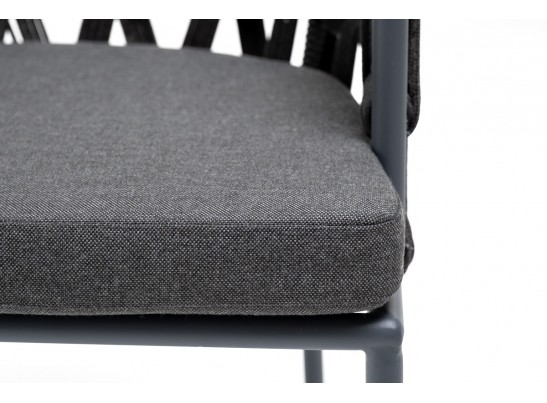 "Диего" стул плетеный из роупа, каркас из стали серый (RAL7022) муар, роуп темно-серый круглый, ткань темно-серая 027 в Каменске-Уральском