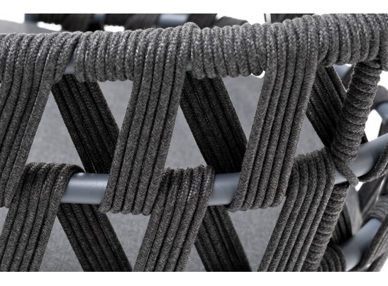 "Диего" стул плетеный из роупа, каркас из стали серый (RAL7022) муар, роуп темно-серый круглый, ткань темно-серая 027 в Каменске-Уральском