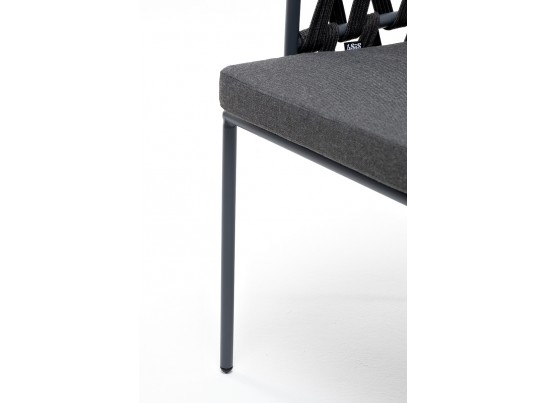 "Диего" стул плетеный из роупа, каркас из стали серый (RAL7022) муар, роуп темно-серый круглый, ткань темно-серая 027 в Каменске-Уральском