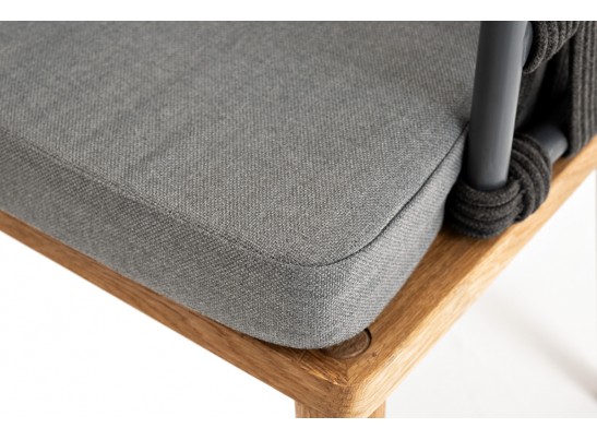 "Диего" стул плетеный из роупа, основание дуб, роуп темно-серый круглый, ткань серая в Каменске-Уральском